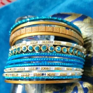 Elegant Gold and Blue Bangle 13 Piece Set